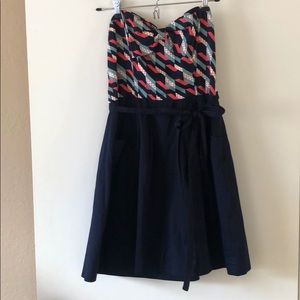 Anthropologie Maeve strapless navy blue dress 8